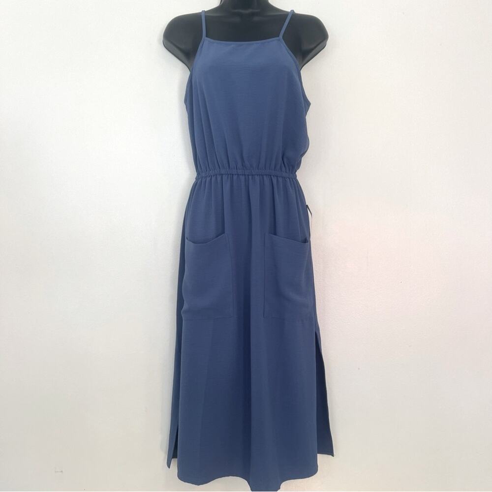 Good Luck Gem Blue Midi Contemporary Minimalist Cottagecore Boho Dress NWT XS